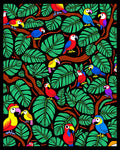 Vibrant Parrots Jungle Foliage Rug