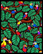 Vibrant Parrots Jungle Foliage Rug