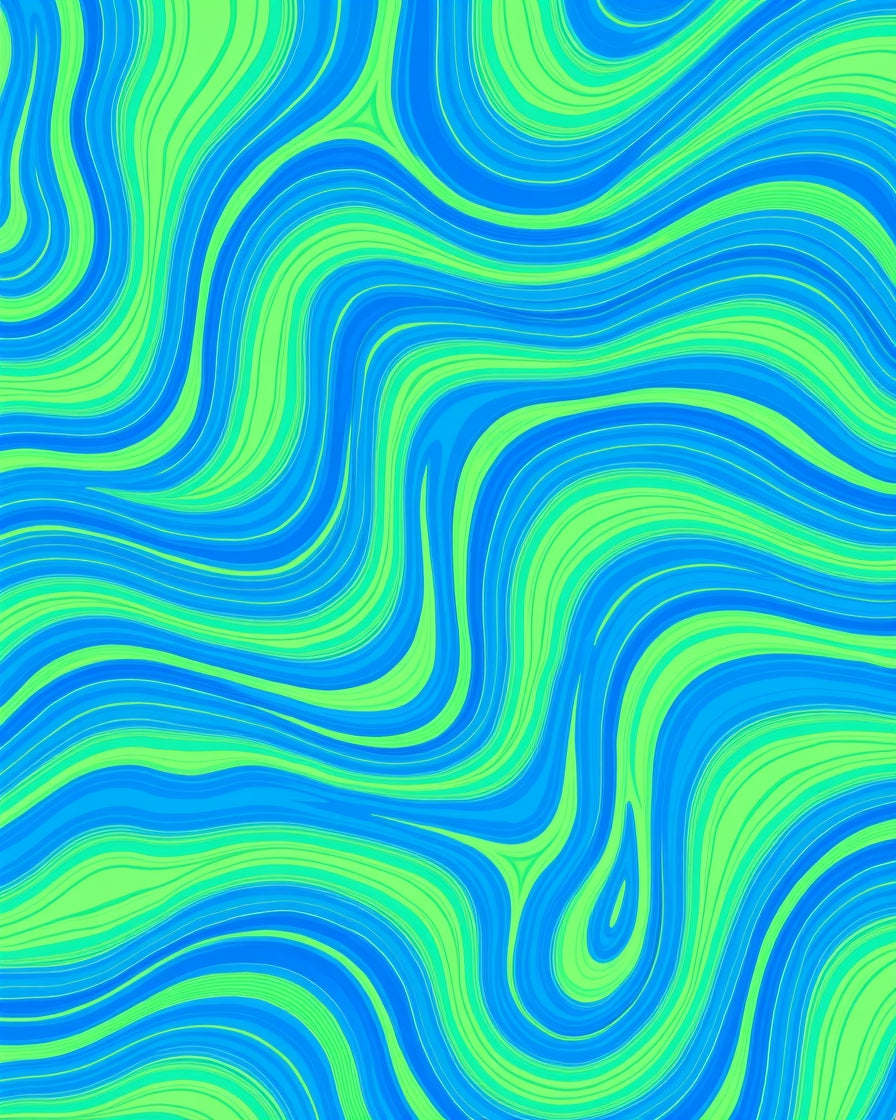 Bright Blue Green Swirling Waves Rug