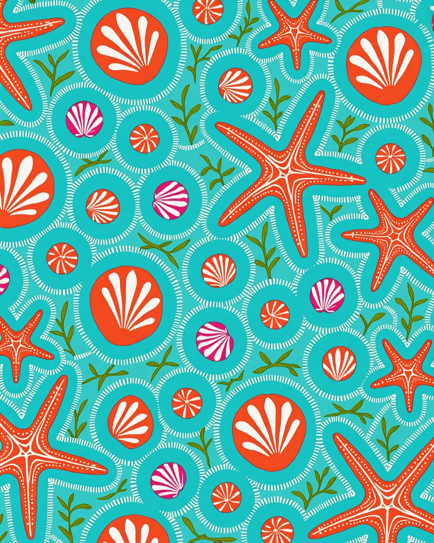 Orange Starfish Shell Aquatic Circles Rug