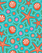 Orange Starfish Shell Aquatic Circles Rug