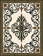 Rich Teal Brown Scrollwork Area Rug