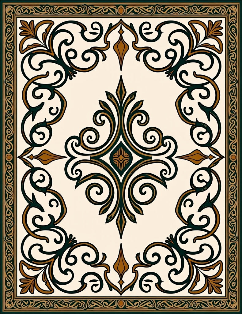 Rich Teal Brown Scrollwork Area Rug
