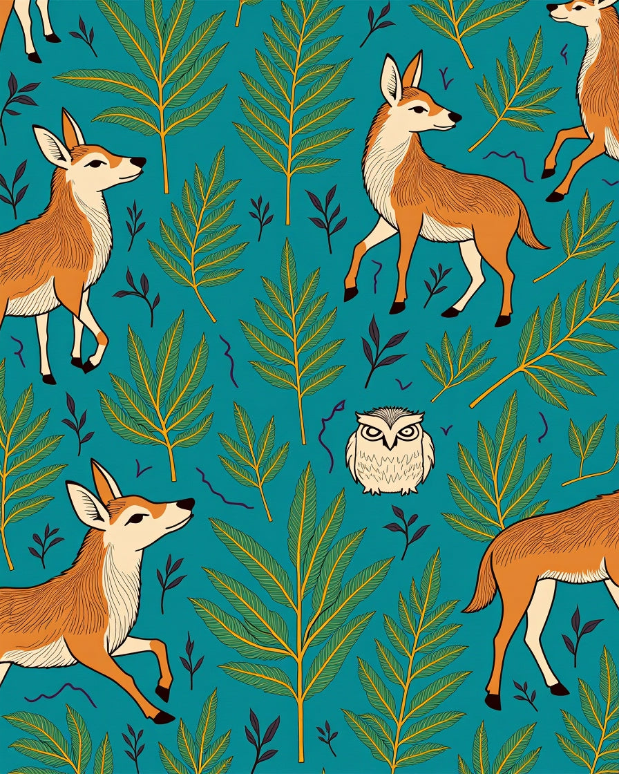 Teal Forest Woodland Wildlife Scene Rug