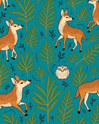 Teal Forest Woodland Wildlife Scene Rug
