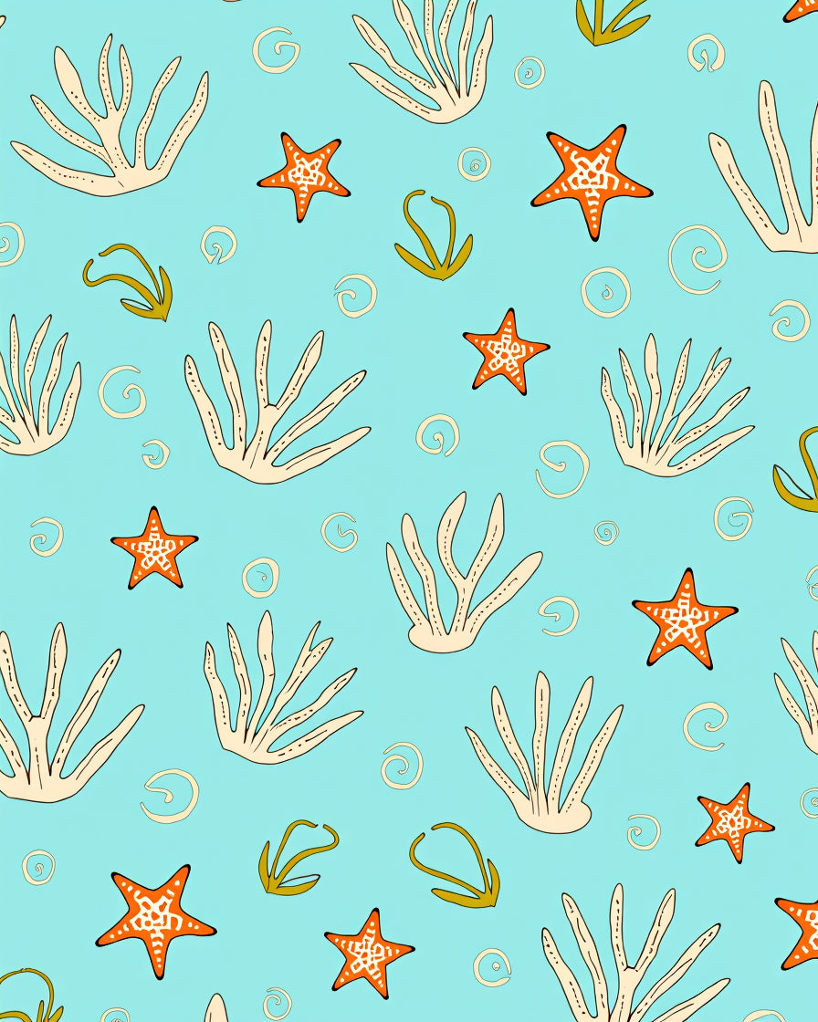 Coastal Coral Starfish Swirl Turquoise Rug