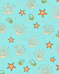Coastal Coral Starfish Swirl Turquoise Rug