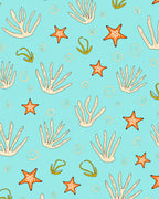 Coastal Coral Starfish Swirl Turquoise Rug