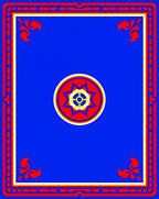 Vibrant Blue Red Geometric Medallion Rug