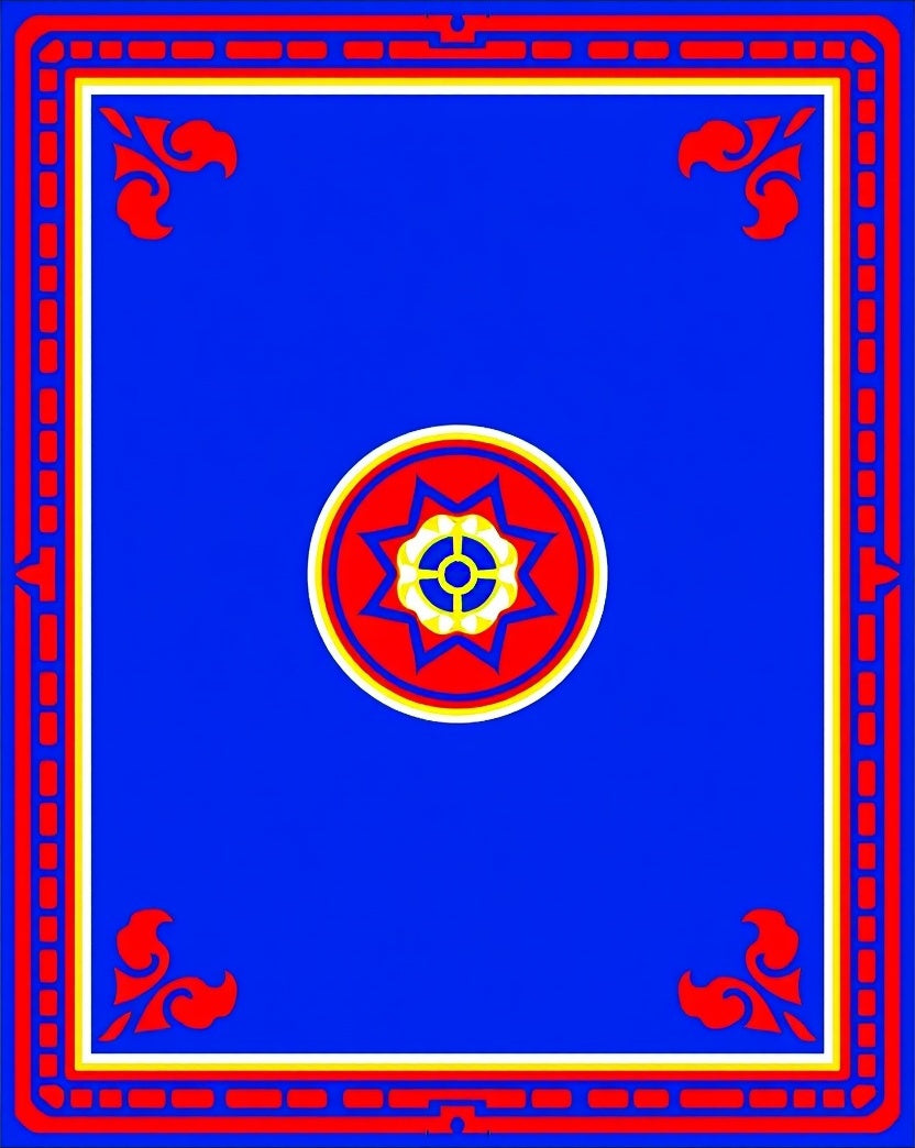 Vibrant Blue Red Geometric Medallion Rug