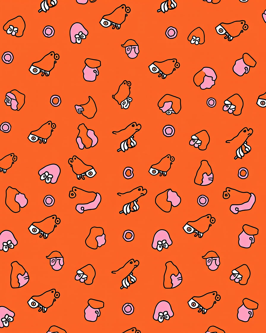 Whimsical Orange Pink Whimsical Characters Rug