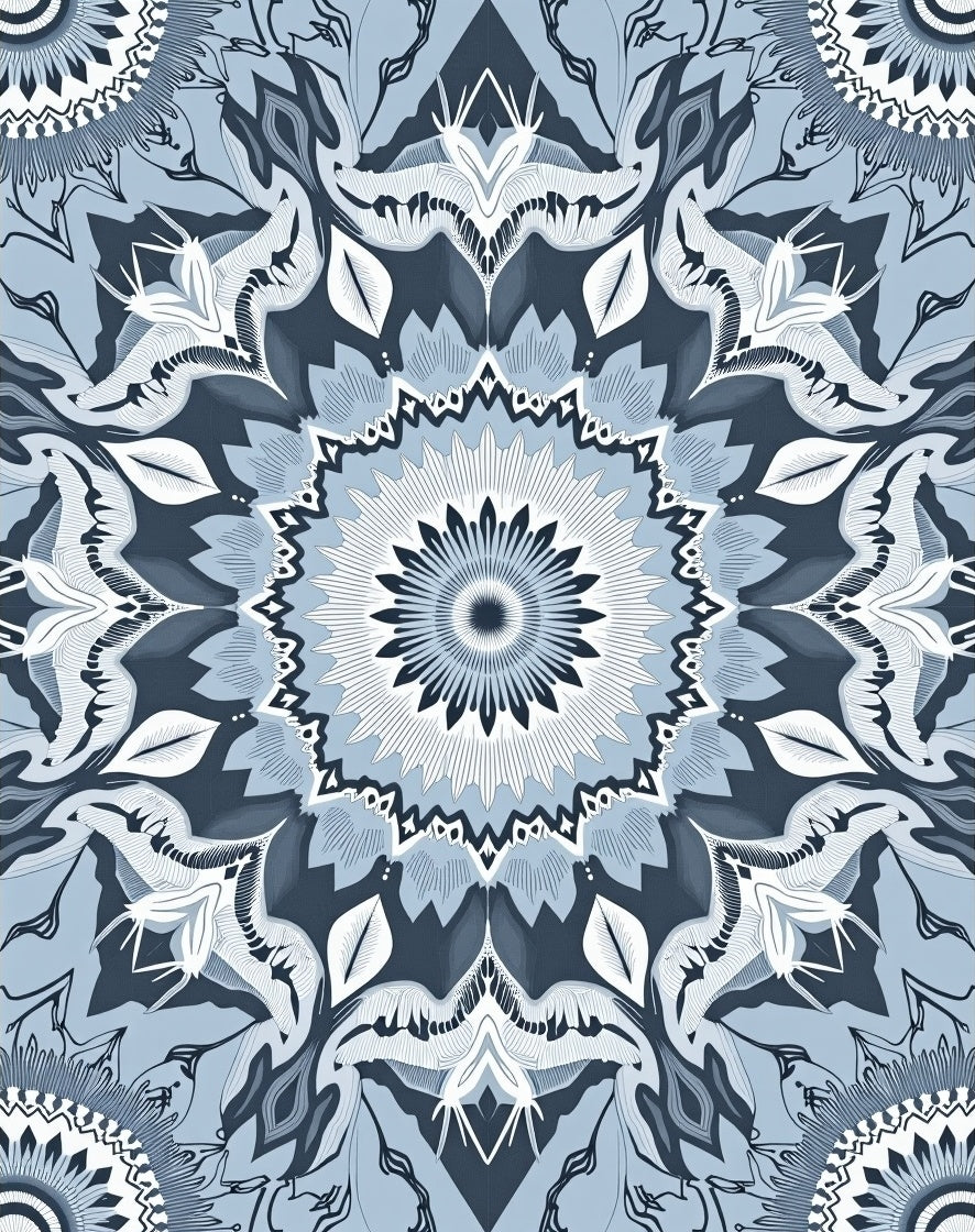 Indigo Blue Floral Mandala Rug