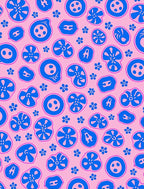 Pink Blue Organic Blossom Scatter Rug