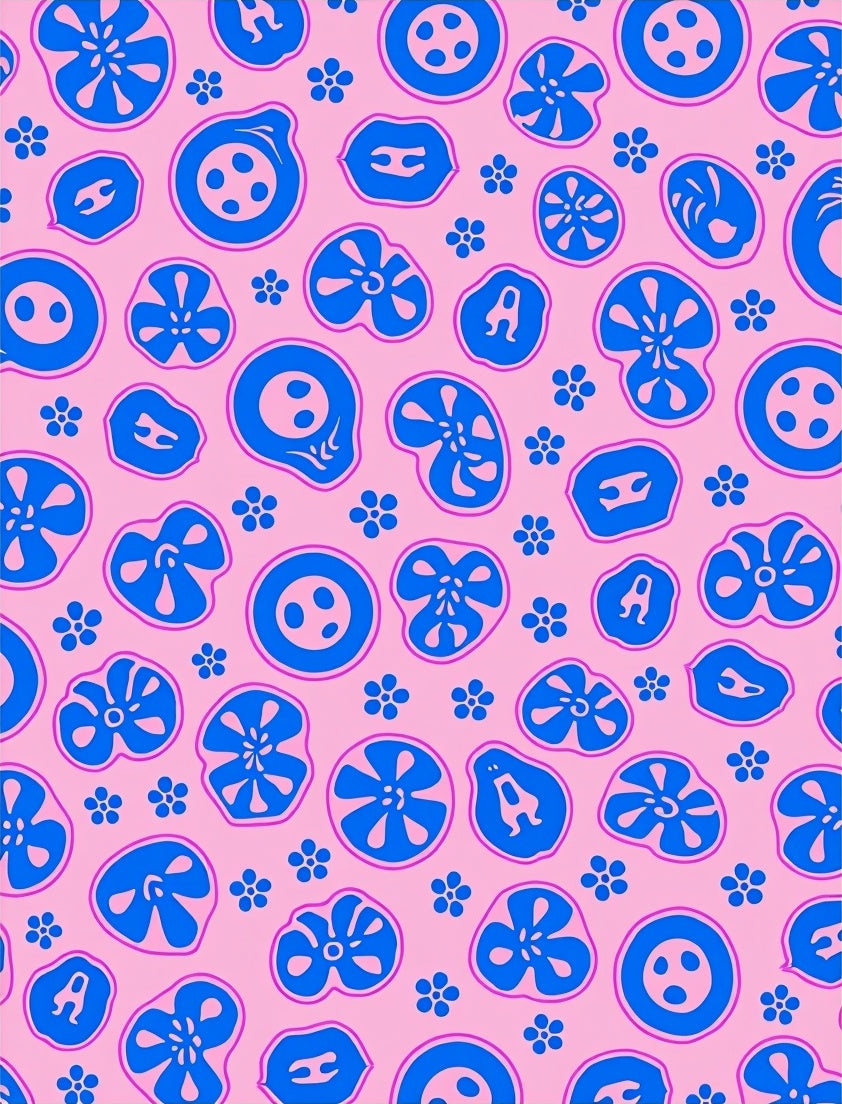 Pink Blue Organic Blossom Scatter Rug