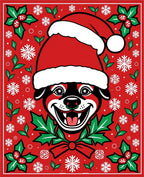 Cheerful Christmas Dog Holly Snowflakes Rug