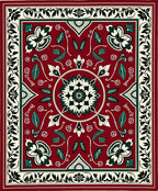 Deep Red Floral Vine Medallion Rug