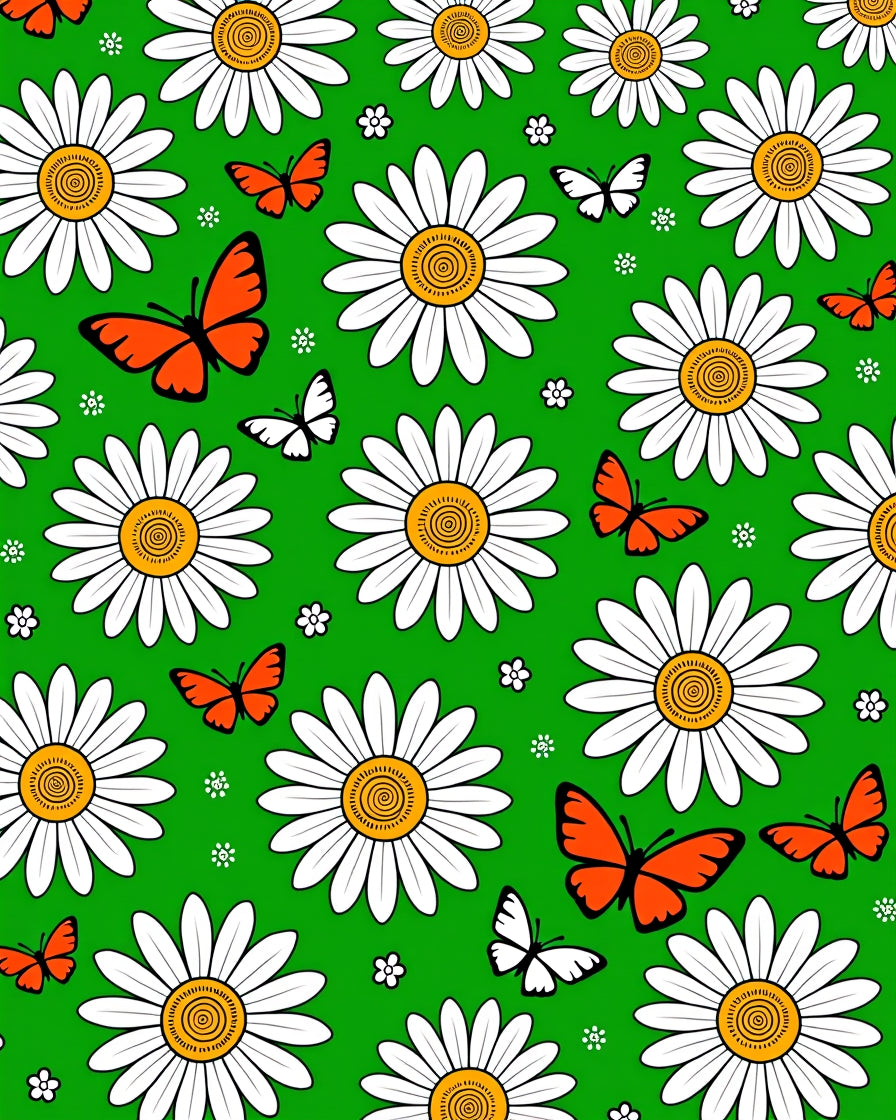 Whimsical Orange Butterflies Daisy Garden Rug
