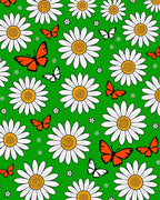 Whimsical Orange Butterflies Daisy Garden Rug