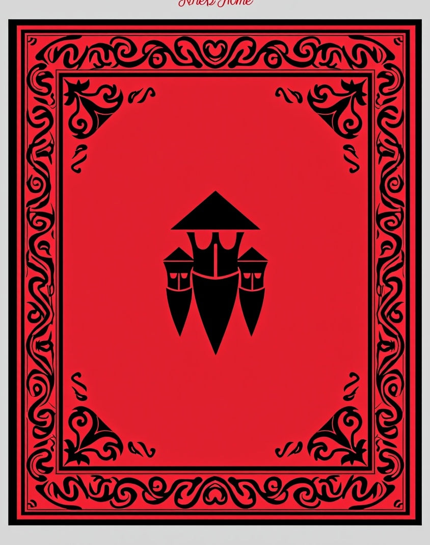 Crimson Red Tribal Frame With Black Emblem Rug