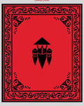Crimson Red Tribal Frame With Black Emblem Rug