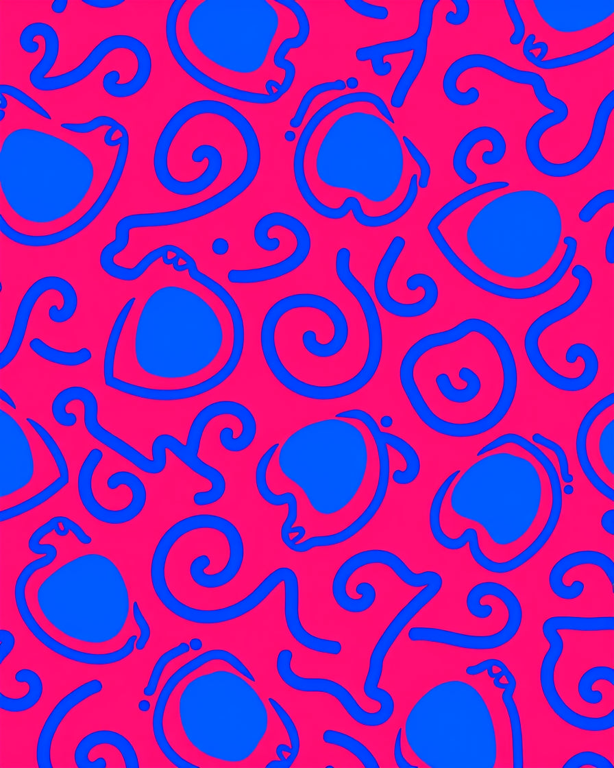 Vibrant Pink Blue Abstract Swirls Rug