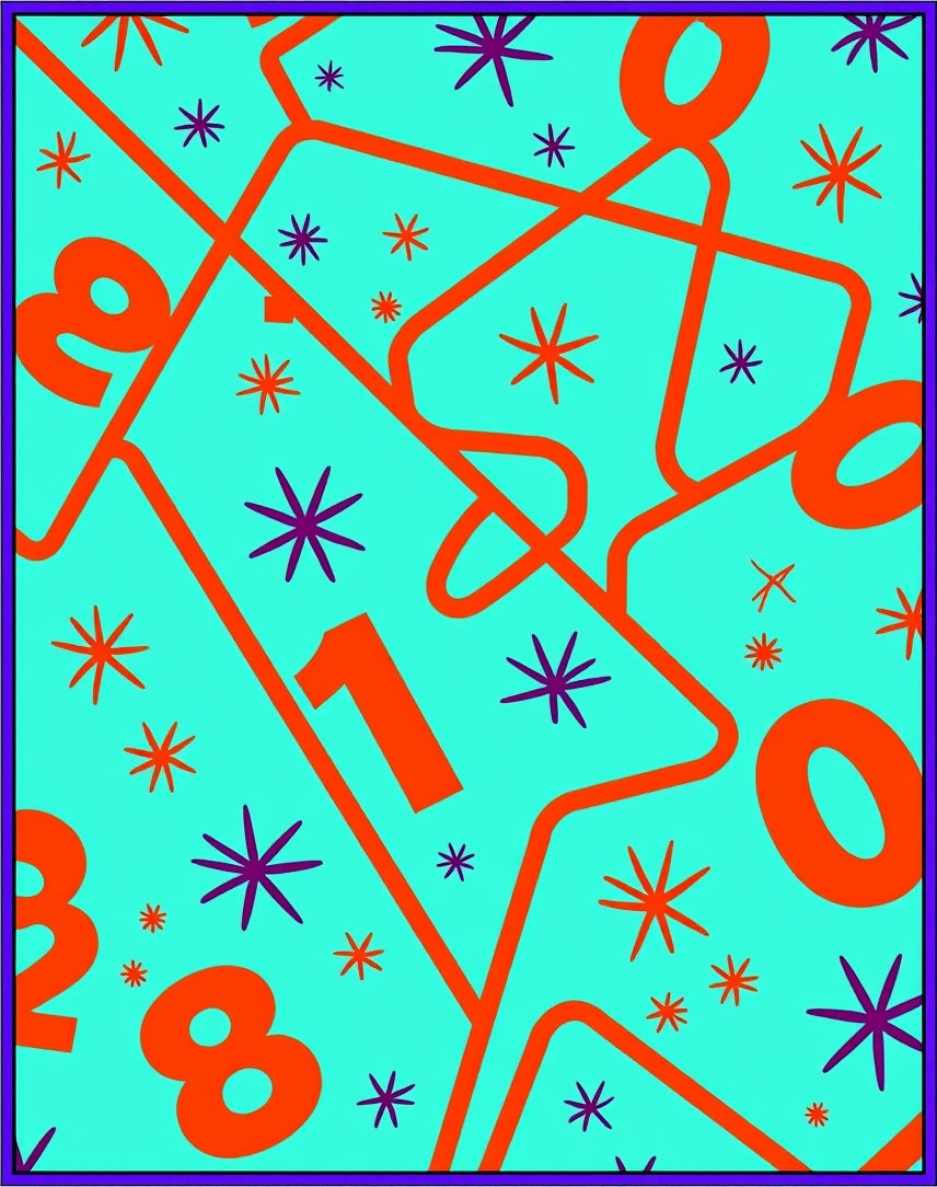 Bright Teal Orange Numbers Starburst Rug