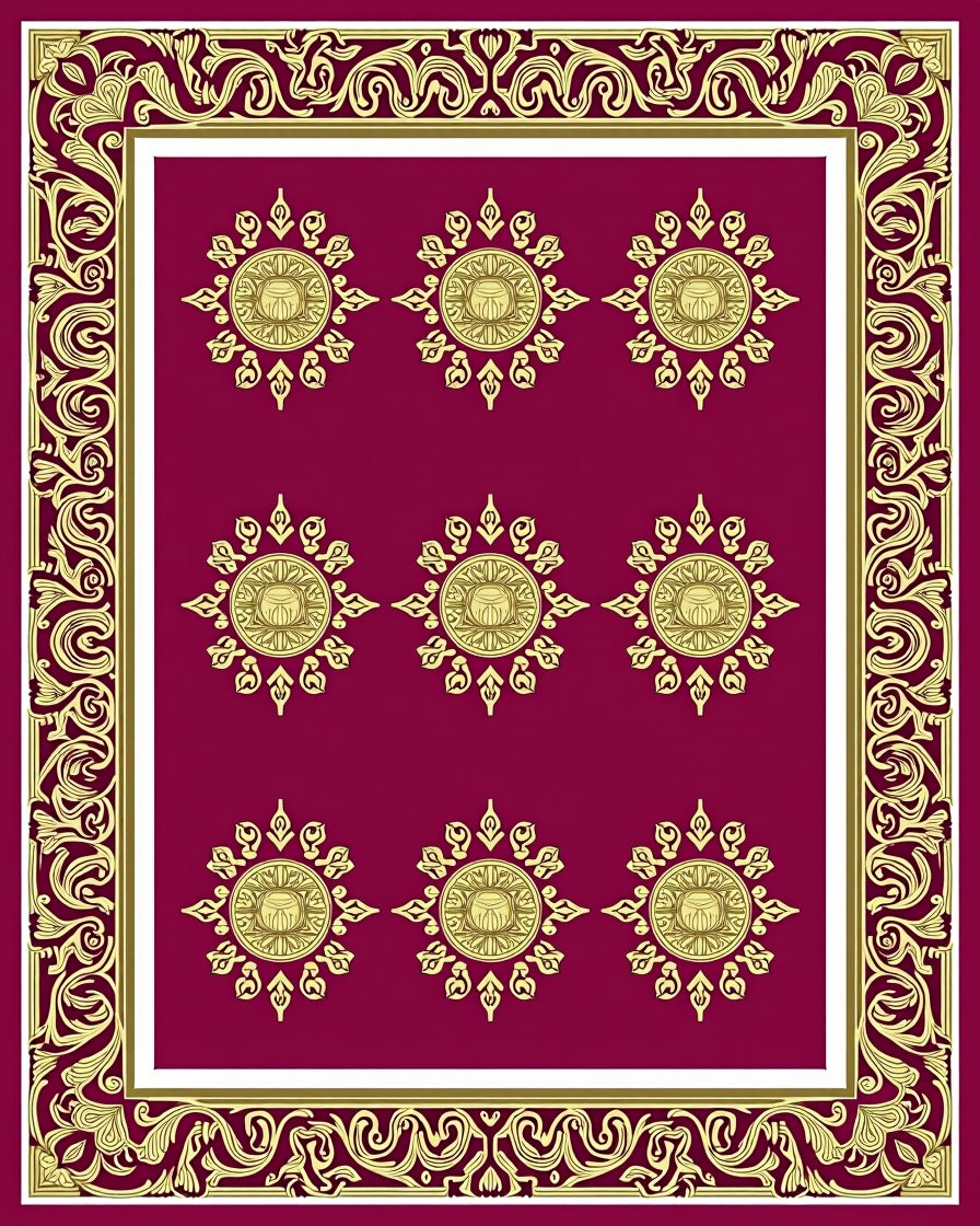 Crimson Gold Sunburst Medallion Border Rug
