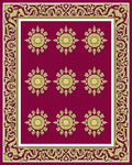 Crimson Gold Sunburst Medallion Border Rug