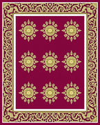 Crimson Gold Sunburst Medallion Border Rug