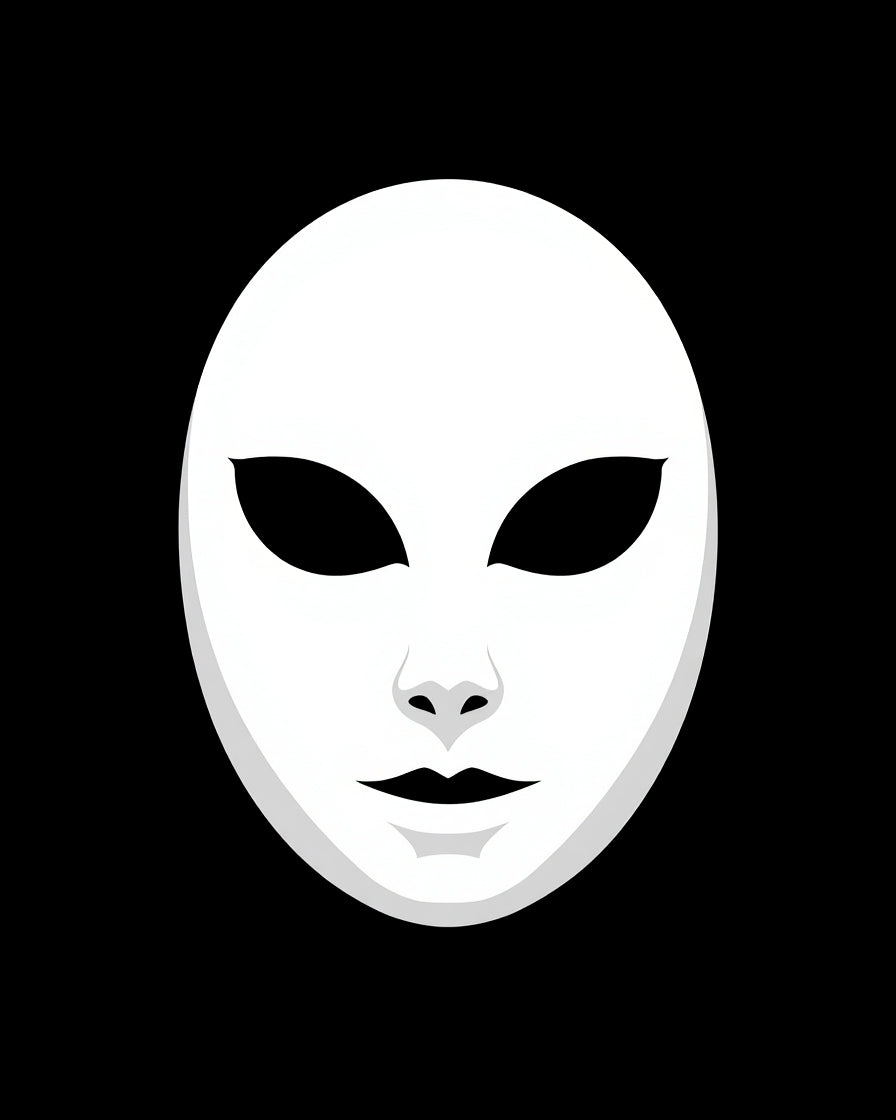 Mysterious White Mask Black Background Rug