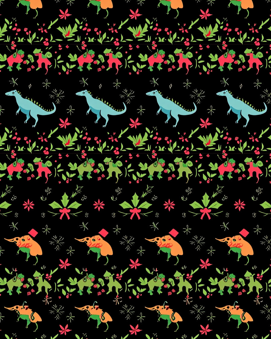 Whimsical Dino Holiday Stripe Rug