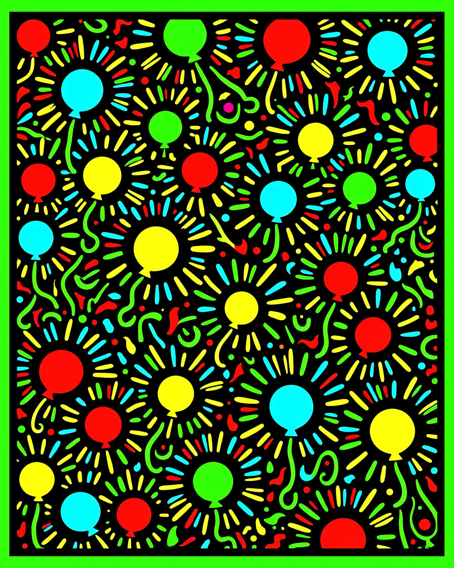 Festive Balloons Multicolored Black Background Rug