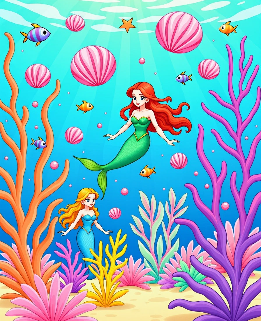 Whimsical Mermaid Coral Reef Undersea Adventure Rug