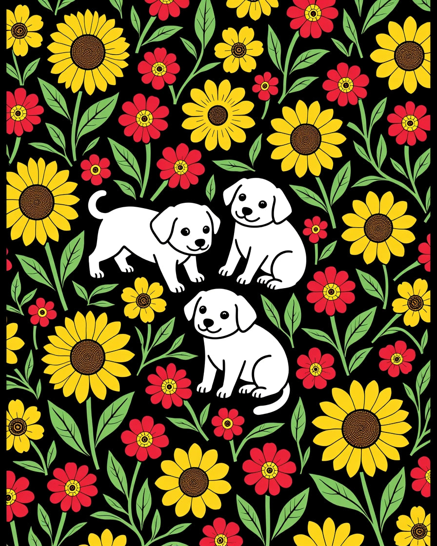 Playful White Puppies Sunflower Garden Rug