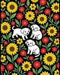 Playful White Puppies Sunflower Garden Rug