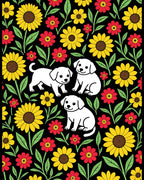 Playful White Puppies Sunflower Garden Rug