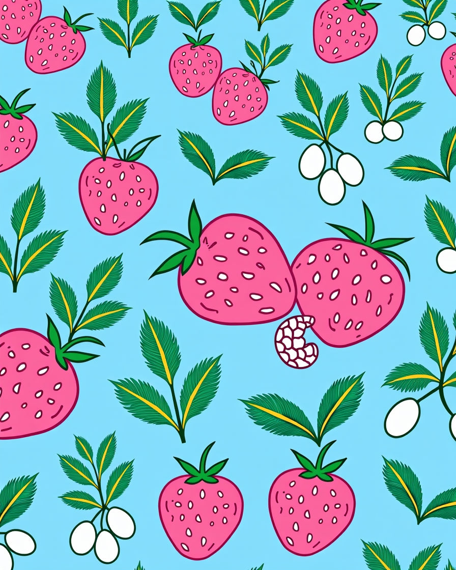 Pink Strawberry Garden On Blue Rug