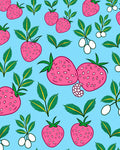Pink Strawberry Garden On Blue Rug