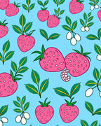 Pink Strawberry Garden On Blue Rug