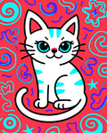 Playful White Cat Coral Swirls Rug