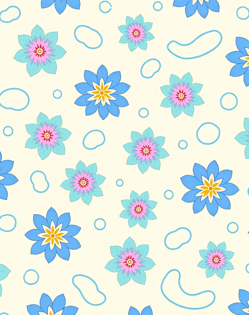 Whimsical Blue Pink Floral Arrangement Rug