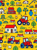 Farmhouse Red Tractors Yellow Countryside Rug