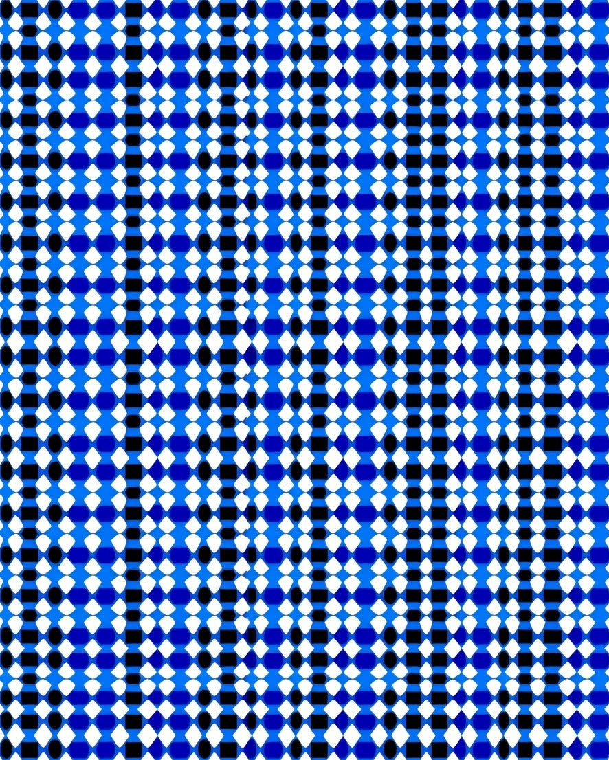Vibrant Blue White Black Diamond Weave Rug