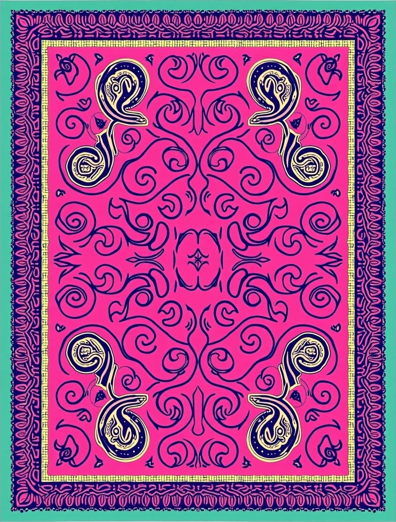 Vibrant Magenta Ornate Scrollwork Rug
