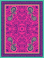 Vibrant Magenta Ornate Scrollwork Rug