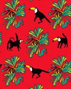 Tropical Toucan Birds Red Floral Rug