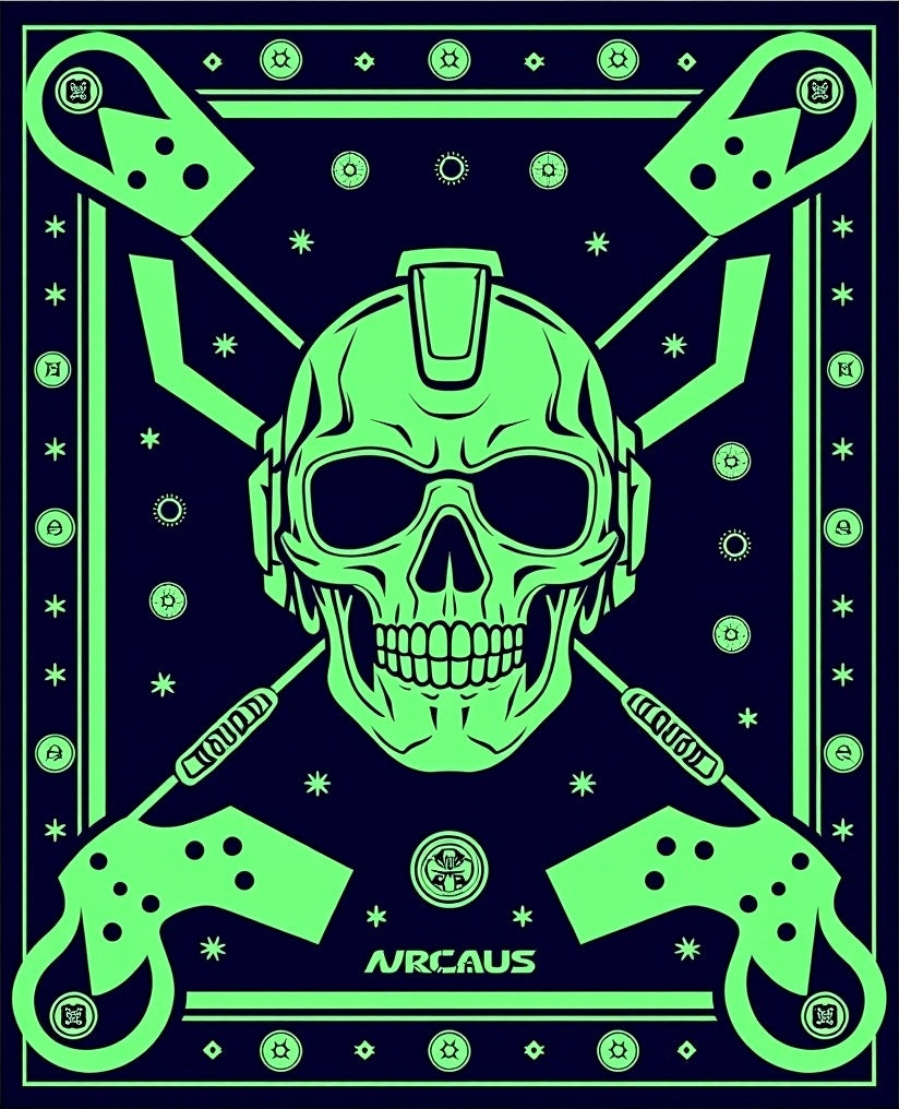 Neon Skull With Guns Accents Rug
