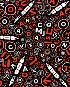 Bold Black White Orange Alphabet Mix Rug