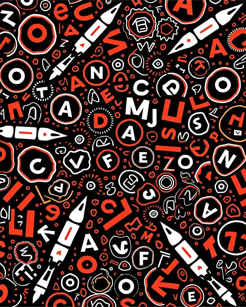 Bold Black White Orange Alphabet Mix Rug