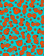 Aqua Orange Abstract Figure Medallion Collage Rug